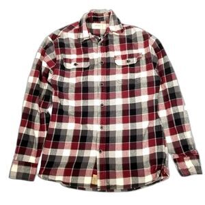 JACHS Red Black Plaid Cotton Button Down Flannel Shirt Jacket Shacket Men Small